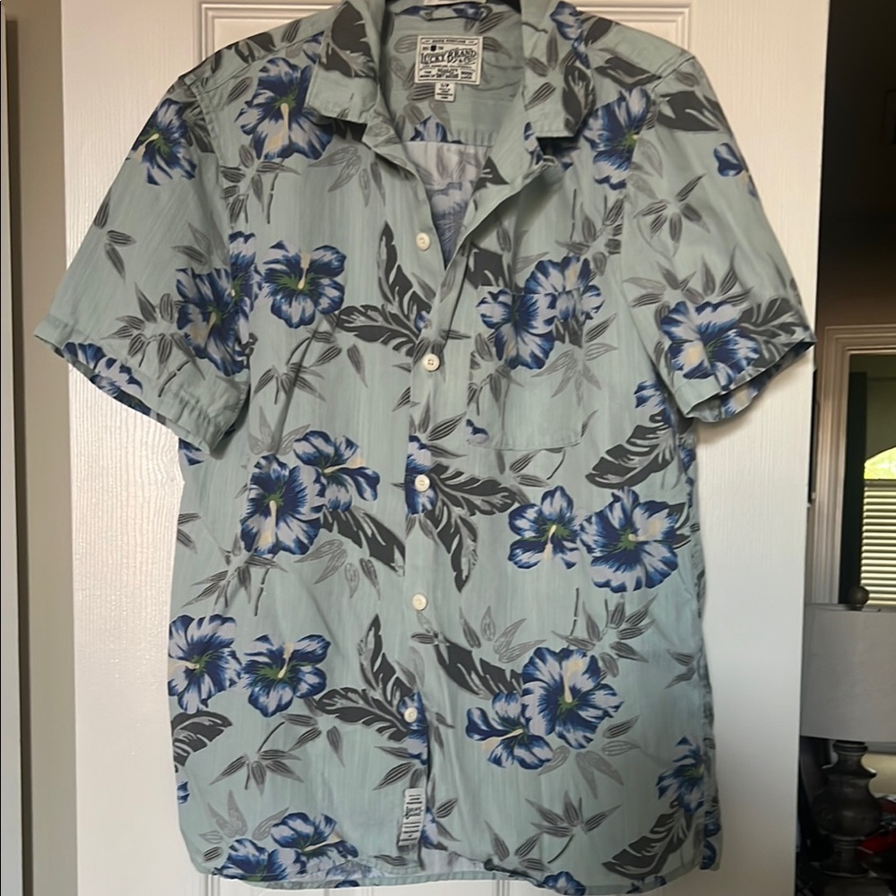 Lucky Brand Blue and Gray Floral Casual Shirt
